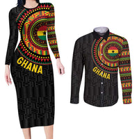 Personalised Ghana Couples Matching Long Sleeve Bodycon Dress and Long Sleeve Button Shirt African Tribal Mix Kente Patterns