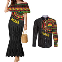 Personalised Ghana Couples Matching Mermaid Dress and Long Sleeve Button Shirt African Tribal Mix Kente Patterns