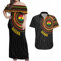 Personalised Ghana Couples Matching Off Shoulder Maxi Dress and Hawaiian Shirt African Tribal Mix Kente Patterns
