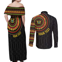Personalised Ghana Couples Matching Off Shoulder Maxi Dress and Long Sleeve Button Shirt African Tribal Mix Kente Patterns