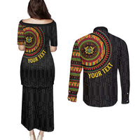 Personalised Ghana Couples Matching Puletasi and Long Sleeve Button Shirt African Tribal Mix Kente Patterns