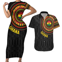 Personalised Ghana Couples Matching Short Sleeve Bodycon Dress and Hawaiian Shirt African Tribal Mix Kente Patterns