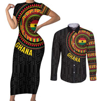 Personalised Ghana Couples Matching Short Sleeve Bodycon Dress and Long Sleeve Button Shirt African Tribal Mix Kente Patterns
