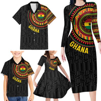 Personalised Ghana Family Matching Long Sleeve Bodycon Dress and Hawaiian Shirt African Tribal Mix Kente Patterns