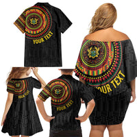 Personalised Ghana Family Matching Off Shoulder Short Dress and Hawaiian Shirt African Tribal Mix Kente Patterns
