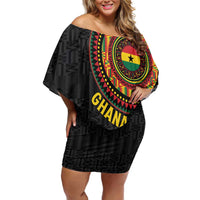 Personalised Ghana Family Matching Off Shoulder Short Dress and Hawaiian Shirt African Tribal Mix Kente Patterns