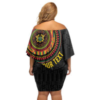 Personalised Ghana Family Matching Off Shoulder Short Dress and Hawaiian Shirt African Tribal Mix Kente Patterns