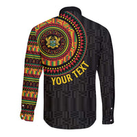 Personalised Ghana Long Sleeve Button Shirt African Tribal Mix Kente Patterns