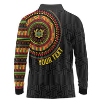 Personalised Ghana Long Sleeve Polo Shirt African Tribal Mix Kente Patterns