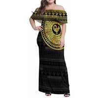 Sankofa Bird Family Matching Off Shoulder Maxi Dress and Hawaiian Shirt Adinkra Symbols - Gold Version