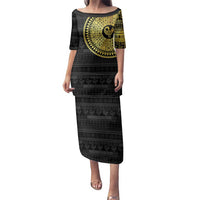 Sankofa Bird Family Matching Puletasi and Hawaiian Shirt Adinkra Symbols - Gold Version