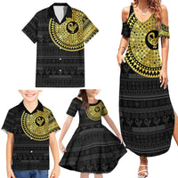 Sankofa Bird Family Matching Summer Maxi Dress and Hawaiian Shirt Adinkra Symbols - Gold Version