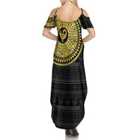 Sankofa Bird Family Matching Summer Maxi Dress and Hawaiian Shirt Adinkra Symbols - Gold Version