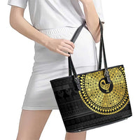 Sankofa Bird Leather Tote Bag Adinkra Symbols - Gold Version