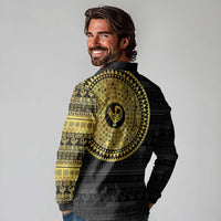 Sankofa Bird Long Sleeve Polo Shirt Adinkra Symbols - Gold Version