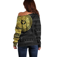 Sankofa Bird Off Shoulder Sweater Adinkra Symbols - Gold Version
