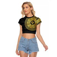 Sankofa Bird Raglan Cropped T Shirt Adinkra Symbols - Gold Version