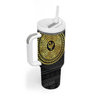 Sankofa Bird Tumbler With Handle Adinkra Symbols - Gold Version