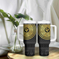 Sankofa Bird Tumbler With Handle Adinkra Symbols - Gold Version
