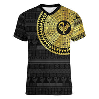 Sankofa Bird Women V-Neck T-Shirt Adinkra Symbols - Gold Version