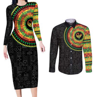 Sankofa Bird Adinkra Symbols Couples Matching Long Sleeve Bodycon Dress and Long Sleeve Button Shirt African Culture