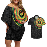 Sankofa Bird Adinkra Symbols Couples Matching Off Shoulder Short Dress and Hawaiian Shirt African Culture