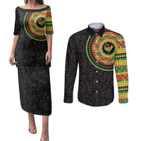 Sankofa Bird Adinkra Symbols Couples Matching Puletasi and Long Sleeve Button Shirt African Culture
