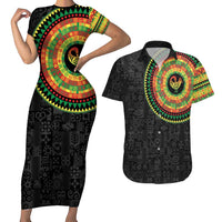 Sankofa Bird Adinkra Symbols Couples Matching Short Sleeve Bodycon Dress and Hawaiian Shirt African Culture