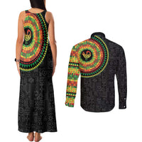 Sankofa Bird Adinkra Symbols Couples Matching Tank Maxi Dress and Long Sleeve Button Shirt African Culture
