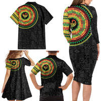 Sankofa Bird Adinkra Symbols Family Matching Long Sleeve Bodycon Dress and Hawaiian Shirt African Culture
