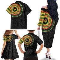 Sankofa Bird Adinkra Symbols Family Matching Off The Shoulder Long Sleeve Dress and Hawaiian Shirt African Culture