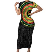 Sankofa Bird Adinkra Symbols Short Sleeve Bodycon Dress African Culture