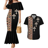 Ethiopia Angels Tilet Couples Matching Mermaid Dress and Hawaiian Shirt Ethiopian Cross Black Color