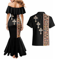 Ethiopia Angels Tilet Couples Matching Mermaid Dress and Hawaiian Shirt Ethiopian Cross Black Color