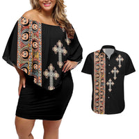 Ethiopia Angels Tilet Couples Matching Off Shoulder Short Dress and Hawaiian Shirt Ethiopian Cross Black Color