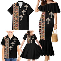 Ethiopia Angels Tilet Family Matching Mermaid Dress and Hawaiian Shirt Ethiopian Cross Black Color
