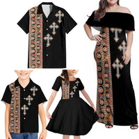 Ethiopia Angels Tilet Family Matching Off Shoulder Maxi Dress and Hawaiian Shirt Ethiopian Cross Black Color