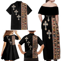 Ethiopia Angels Tilet Family Matching Off Shoulder Maxi Dress and Hawaiian Shirt Ethiopian Cross Black Color