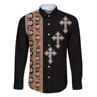 Ethiopia Angels Tilet Family Matching Puletasi and Hawaiian Shirt Ethiopian Cross Black Color