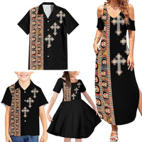 Ethiopia Angels Tilet Family Matching Summer Maxi Dress and Hawaiian Shirt Ethiopian Cross Black Color