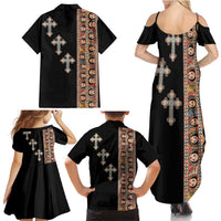 Ethiopia Angels Tilet Family Matching Summer Maxi Dress and Hawaiian Shirt Ethiopian Cross Black Color