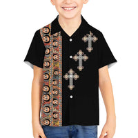 Ethiopia Angels Tilet Family Matching Summer Maxi Dress and Hawaiian Shirt Ethiopian Cross Black Color