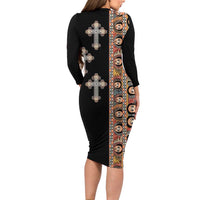 Ethiopia Angels Tilet Long Sleeve Bodycon Dress Ethiopian Cross Black Color