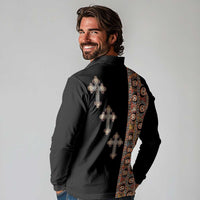 Ethiopia Angels Tilet Long Sleeve Polo Shirt Ethiopian Cross Black Color