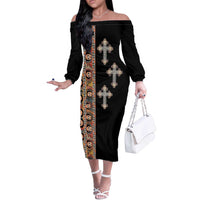 Ethiopia Angels Tilet Off The Shoulder Long Sleeve Dress Ethiopian Cross Black Color