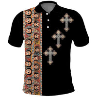 Ethiopia Angels Tilet Polo Shirt Ethiopian Cross Black Color