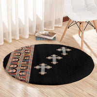 Ethiopia Angels Tilet Round Carpet Ethiopian Cross Black Color