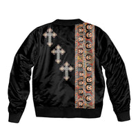 Ethiopia Angels Tilet Sleeve Zip Bomber Jacket Ethiopian Cross Black Color