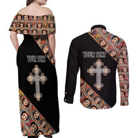 Personalized Ethiopian Orthodox Church Angel Couples Matching Off Shoulder Maxi Dress and Long Sleeve Button Shirt Black Color