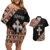 Personalized Ethiopian Orthodox Church Angel Couples Matching Off Shoulder Short Dress and Hawaiian Shirt Black Color